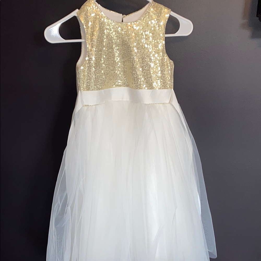 Gold and White Sequin Kids Dress